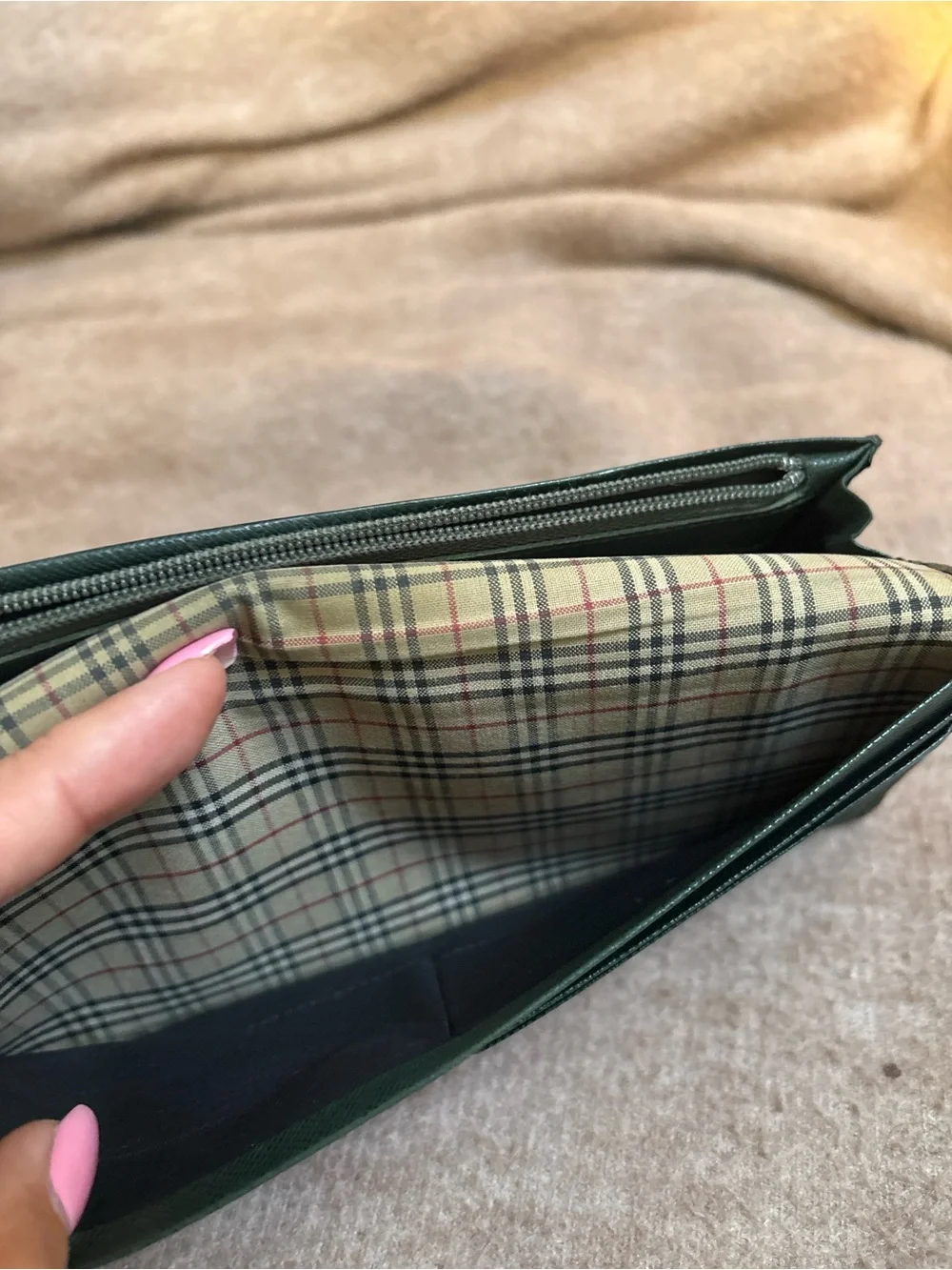 Burberry Dark Green Textured Leather Long Wallet